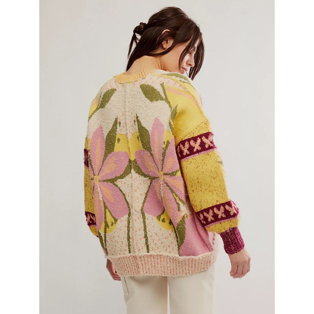 Free People Oversized Bohemian Bali Tropical Garden Cardigan Sweater Size Medium - Picture 10 of 14